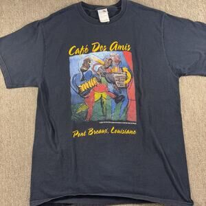 Vintage 2002 Café Des Amis Men’s Art T-shirt Zydeco Black Large New Orleans